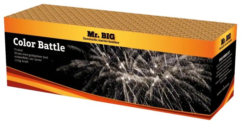 Mr Big Color Battle 75 skud compound batteri med 30 mm guldpalmer og strobe effekter